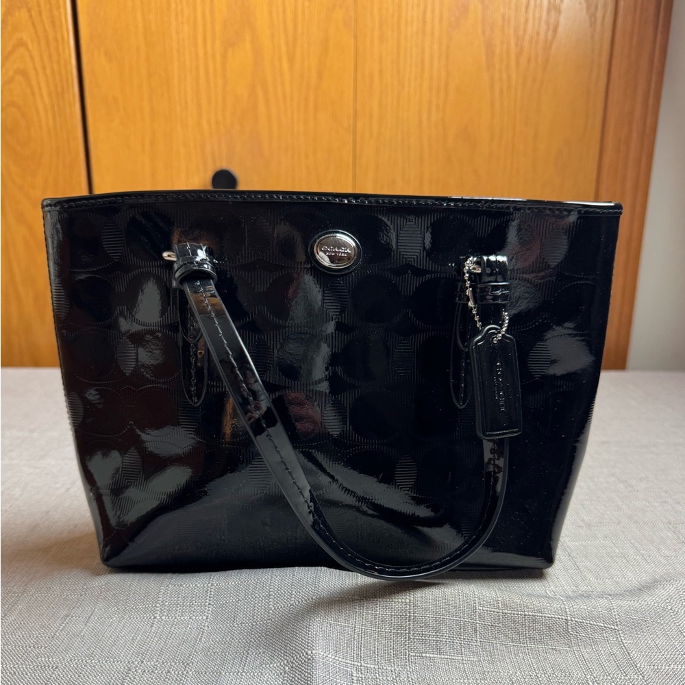 Coach Monogram Patent Leather Satchel - Black